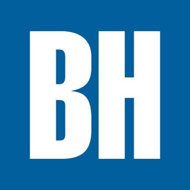 White letters 'BH' on a blue background
