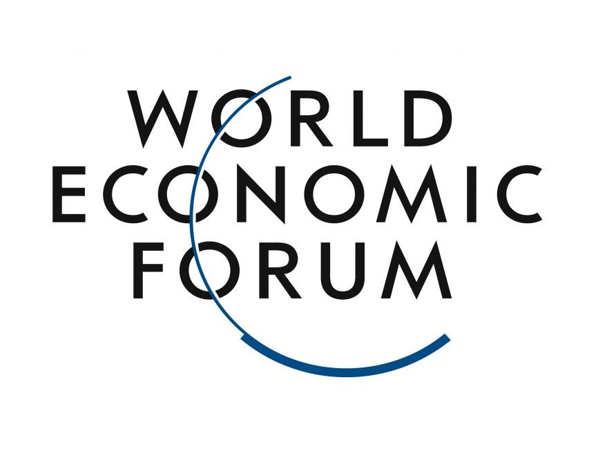Logo of the World Economic Forum with black text and a blue curved line.
