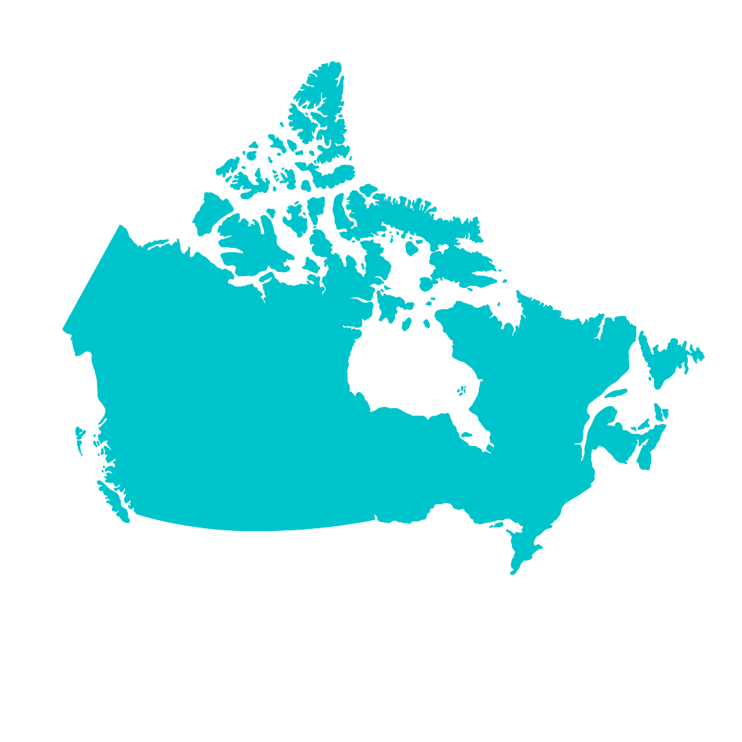 Map of Canada in teal on a white background.