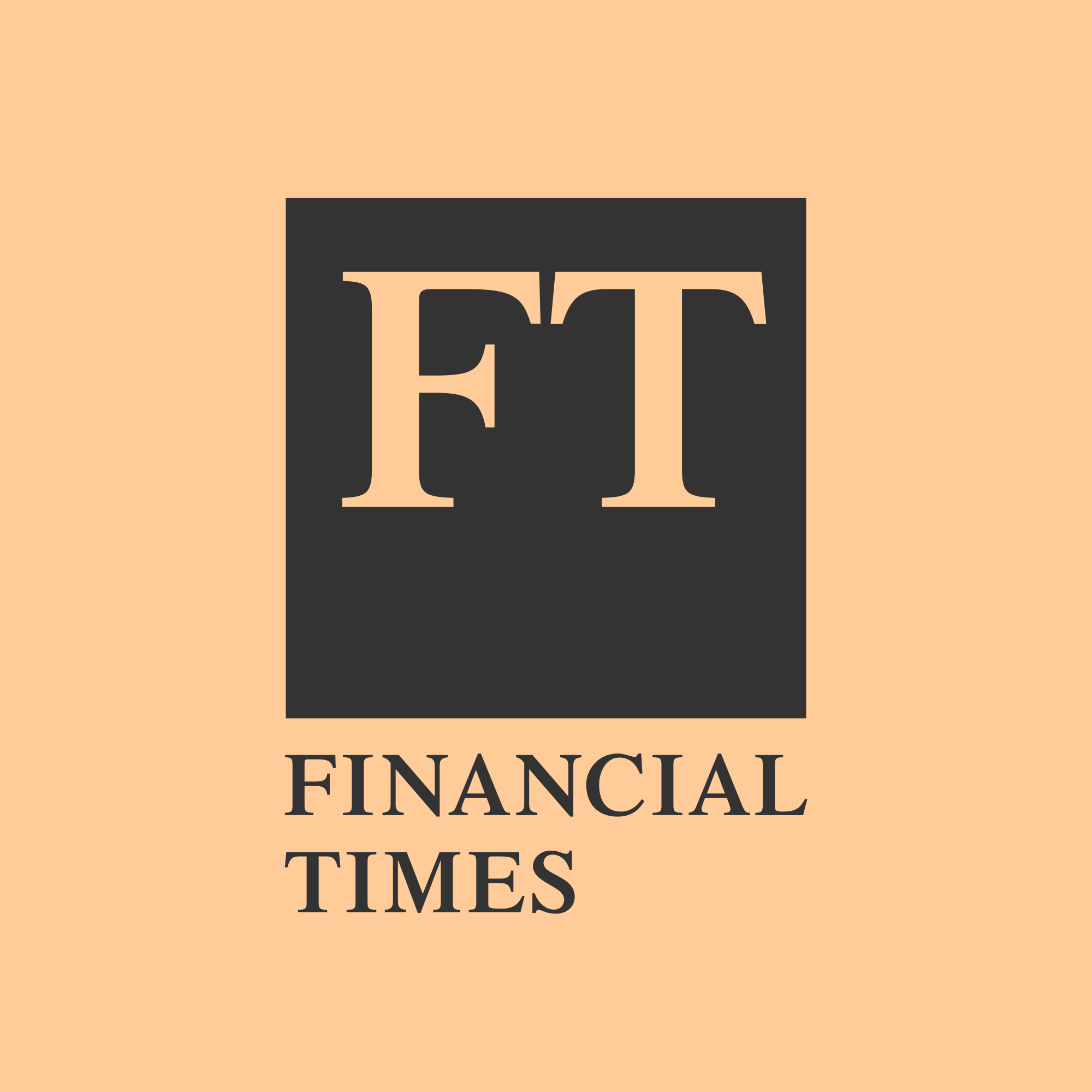 The logo of the Financial Times with large initials 'FT' inside a black square, and 'Financial Times' written below in black text on a light peach background.