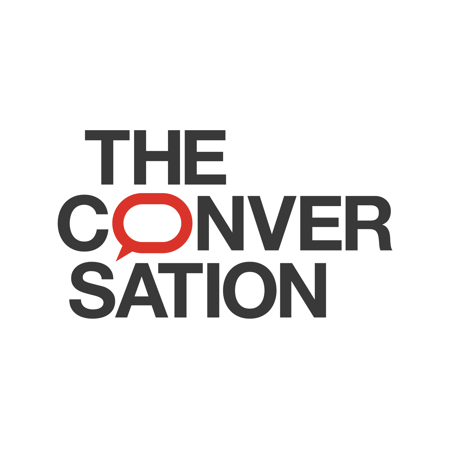 Logo for The Conversation with a speech bubble shaped like the letter O in red.