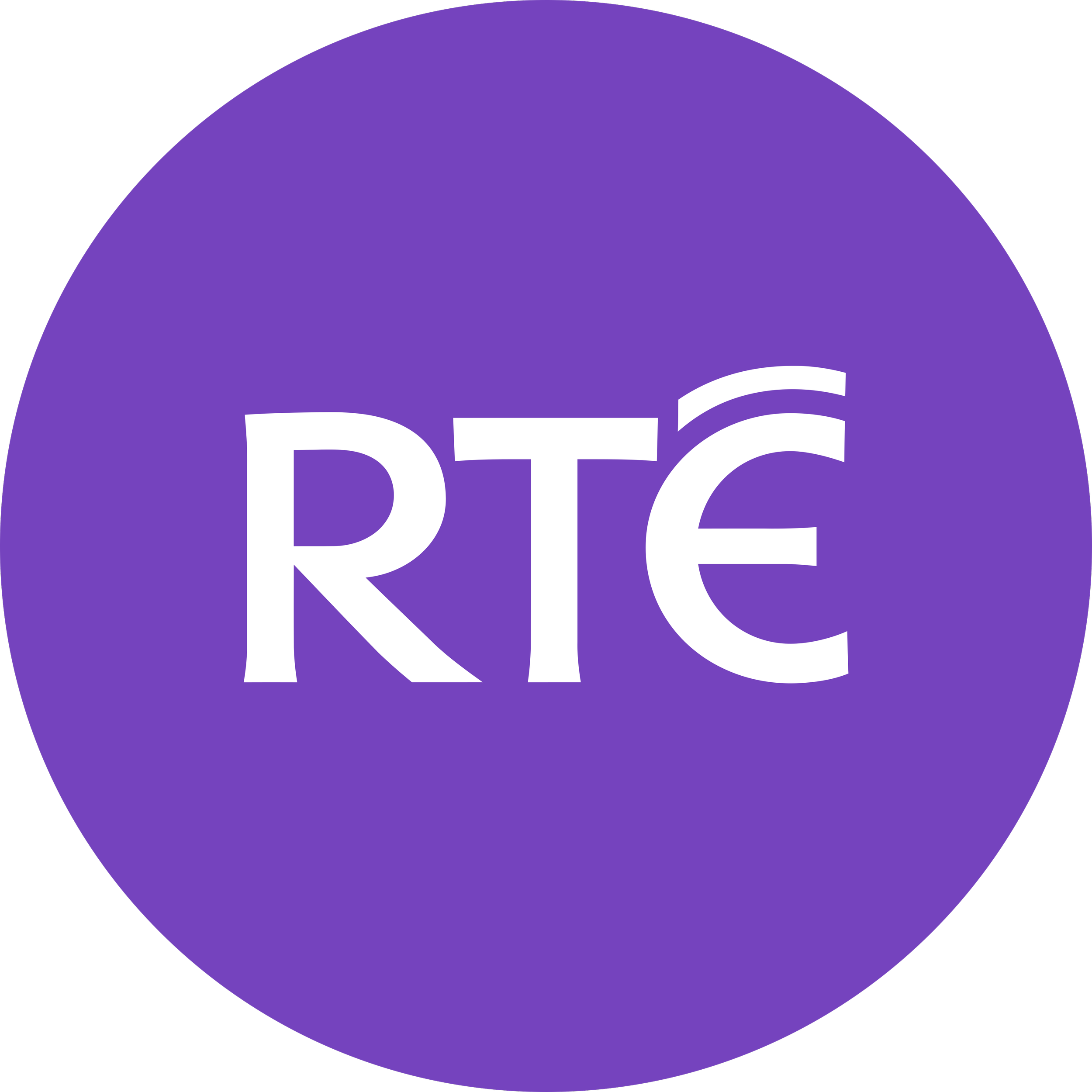 RTÉ logo on a purple circular background.