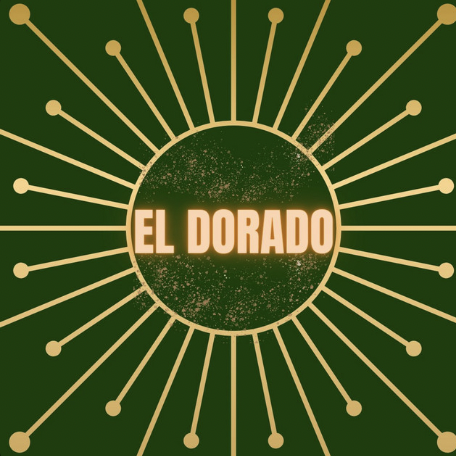 Design with a green background, radiating lines, and the text 'EL DORADO' in the center.
