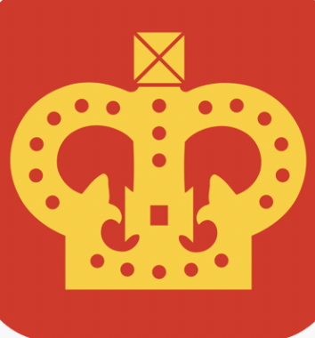 A yellow crown with dotted details on a red background.